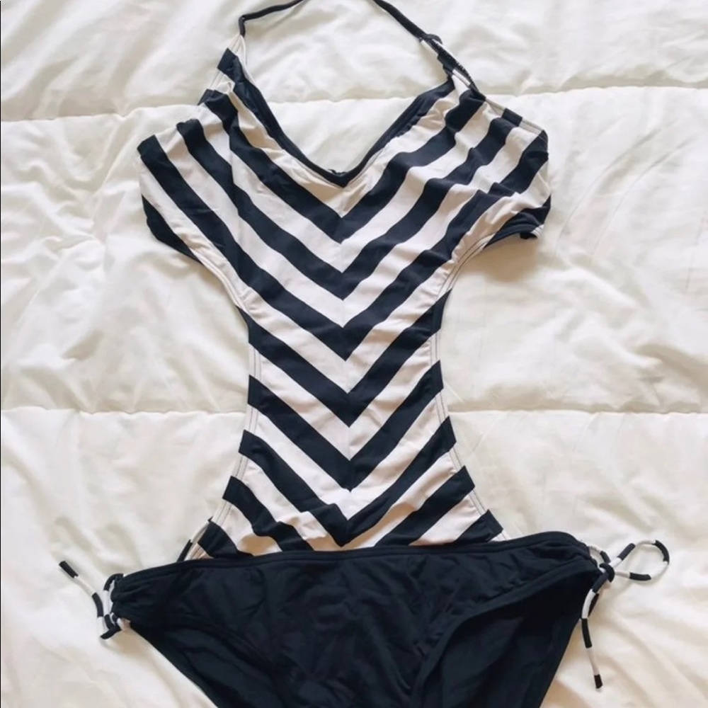 Striped monokini. Black and white